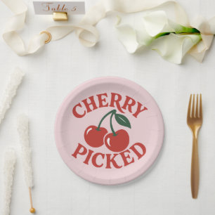 Cherry gepflückte trendige Retro-Frucht-Grafik-Par Pappteller