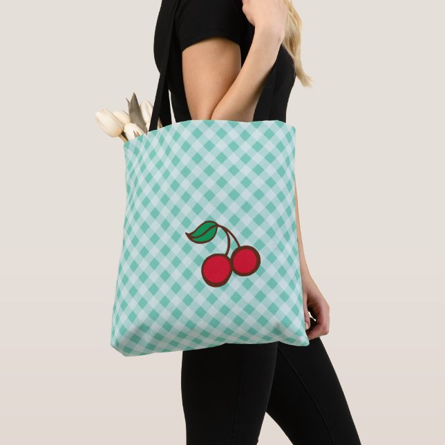Cherry Gingham Retro Beach Travel Tote Bag Geschen (Von Nahem)