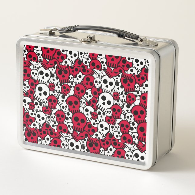 Cherry Gothic Skull Muster Print Metall Brotdose (Vorderseite)