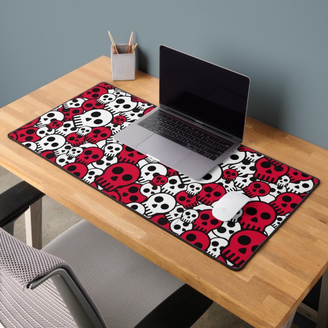 Cherry Gothic Skull Muster Print Schreibtischunterlage (Büro 2)
