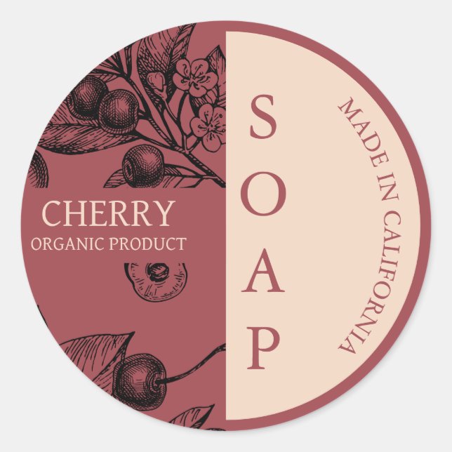 Cherry Handmade Soap Modern Label Runder Aufkleber (Vorderseite)