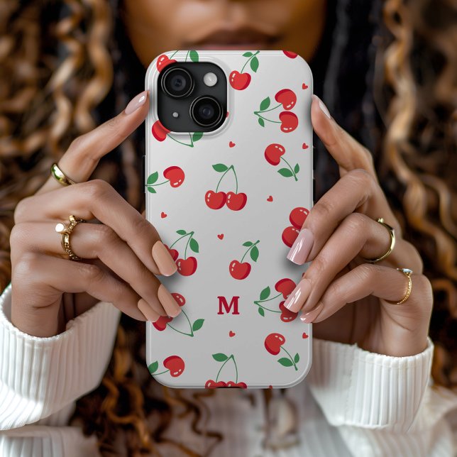 Cherry Hearts Custom Monogram Case-Mate iPhone Hülle (Von Creator hochgeladen)