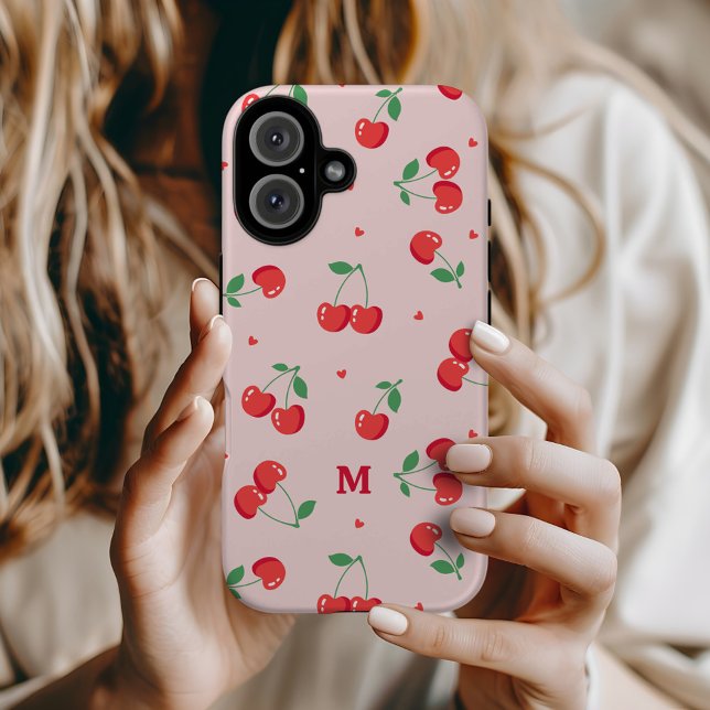 Cherry Hearts Individuelle Name Monogram Case-Mate iPhone Hülle (Von Creator hochgeladen)