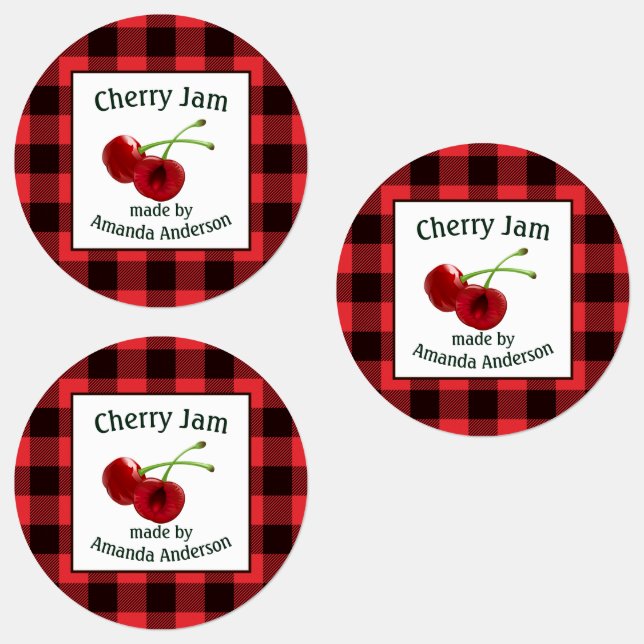 Cherry Jam Cherries Kariert C Food Label Etiketten (Gruppe)