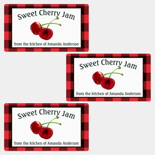 Cherry Jam Cherries Kariert Food Label Etiketten (Gruppe)