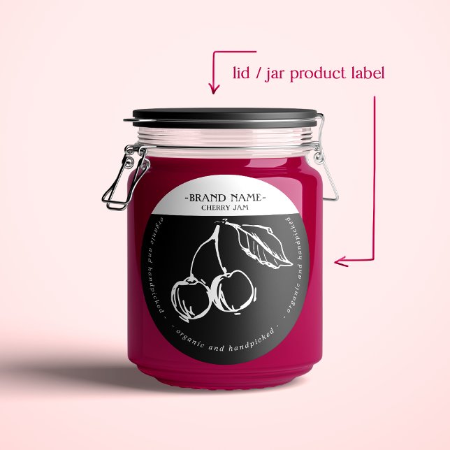 Cherry Jam Jar Label Packaging Design Runder Aufkleber (Von Creator hochgeladen)