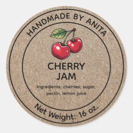 Cherry Jam Jelly Jar Label Kraft Paper Style Runder Aufkleber