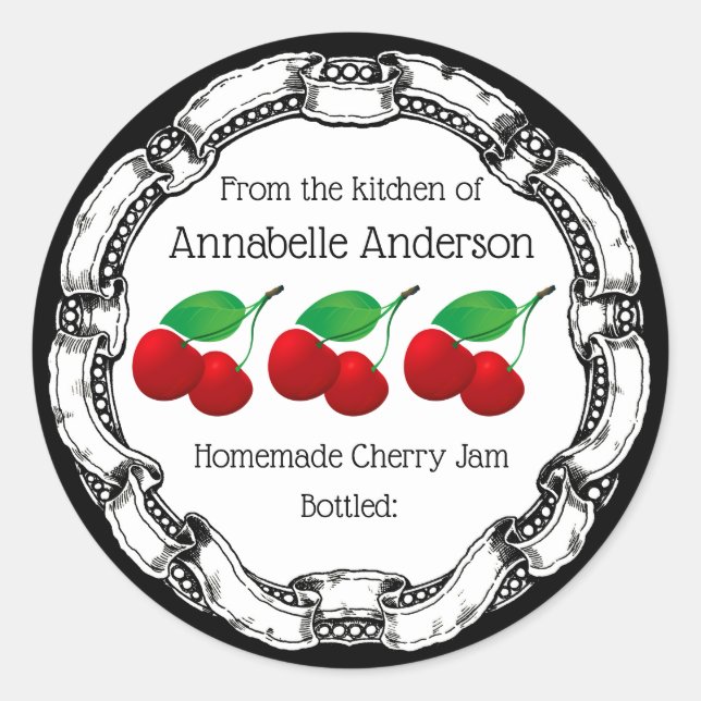 Cherry Jam Label personalisieren Runder Aufkleber (Vorderseite)