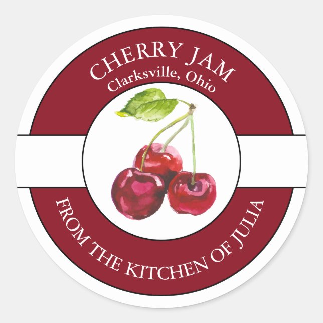 Cherry Jam Label Runder Aufkleber (Vorderseite)