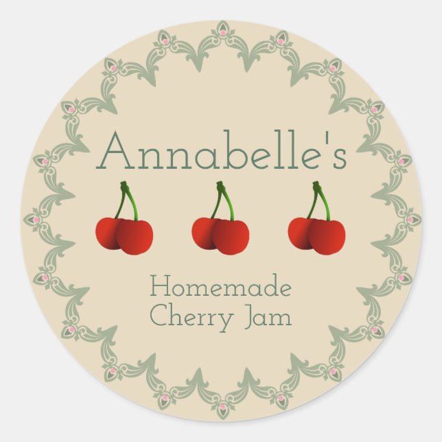 Cherry Jam Label Runder Aufkleber (Vorderseite)
