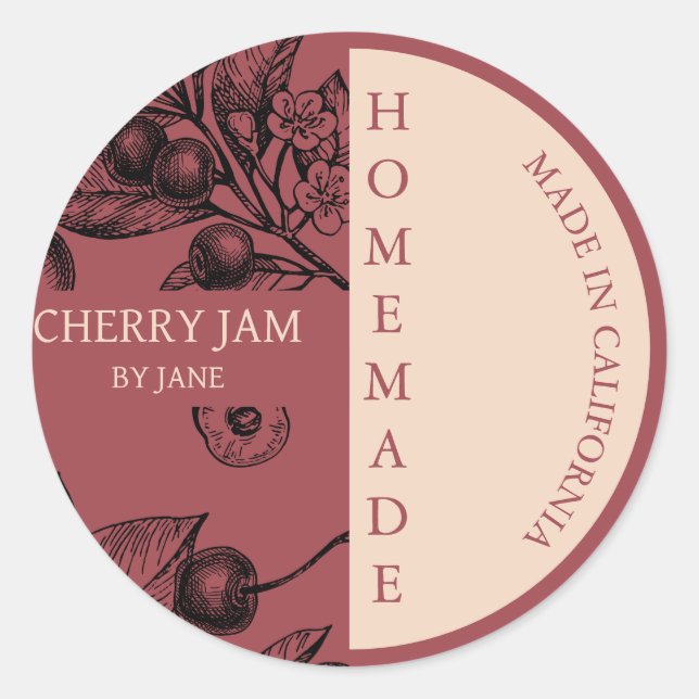 Cherry Jam Modern Business Label Runder Aufkleber (Vorderseite)