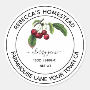 Cherry Jam Vintag Illustration Canning Jar Runder Aufkleber
