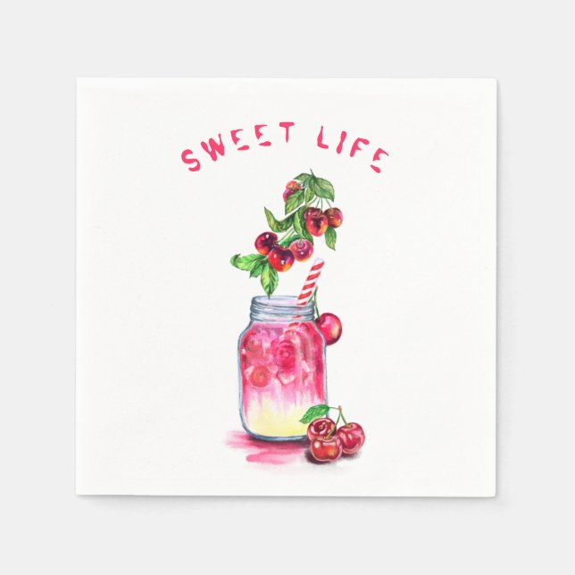 Cherry Juice Cool Drink Party Napkins Custom Text Serviette (Vorderseite)
