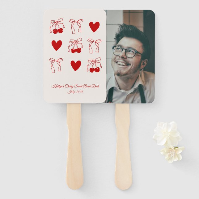 Cherry Junggeselinnen-Abschied Groom Face Hand Fan Fächer (Vorne und Hinten)