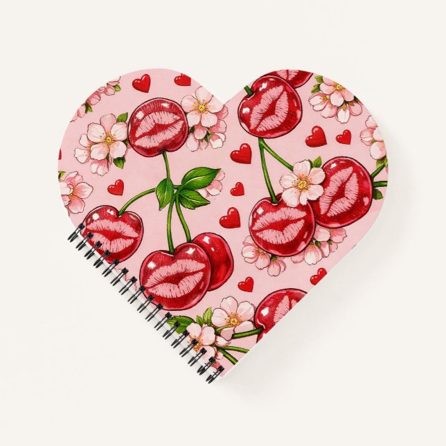 Cherry Kiss Heart Notebook Notizbuch (Vorderseite)