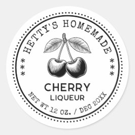 Cherry Likörkonservenaufkleber in Schwarzweiß Runder Aufkleber