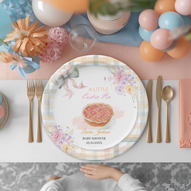 Cherry Little Süsse Pie Pastel Gingham Baby Dusche Pappteller (Von Creator hochgeladen)