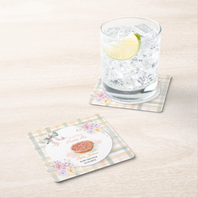 Cherry Little Süsse Pie Pastel Gingham Baby Dusche Rechteckiger Pappuntersetzer (Vor Ort)