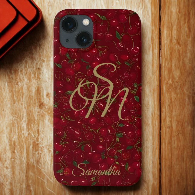 Cherry Luxe mit Name und Monogramm Case-Mate iPhone Hülle (Von Creator hochgeladen)