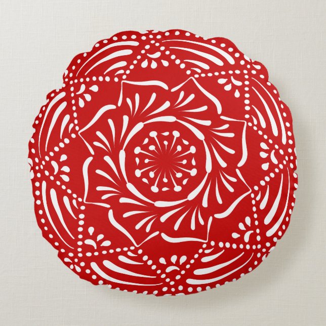 Cherry Mandala Rundes Kissen (Vorderseite)