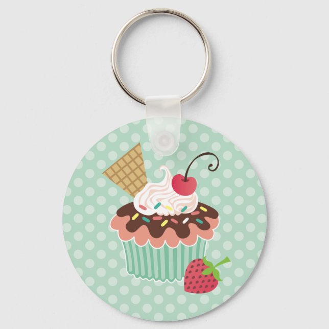 Cherry & Mint Cupcake Schlüsselanhänger (Vorderseite)