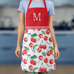 Cherry Monogram Botanical Red Schürze<br><div class="desc">Diese Monogramm-Schürze zeichnet sich durch ein Aquarellkirschmuster aus.</div>