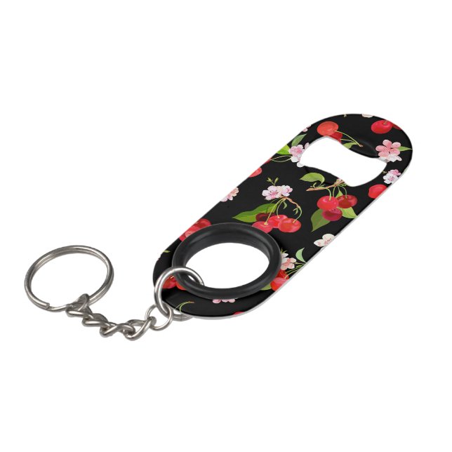 Cherry Muster 2 Mini Flaschenöffner (Vorderseite Schrägansicht)