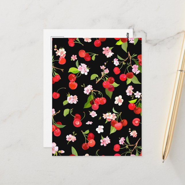 Cherry Muster 2 Postkarte (Vorderseite/Rückseite Beispiel)