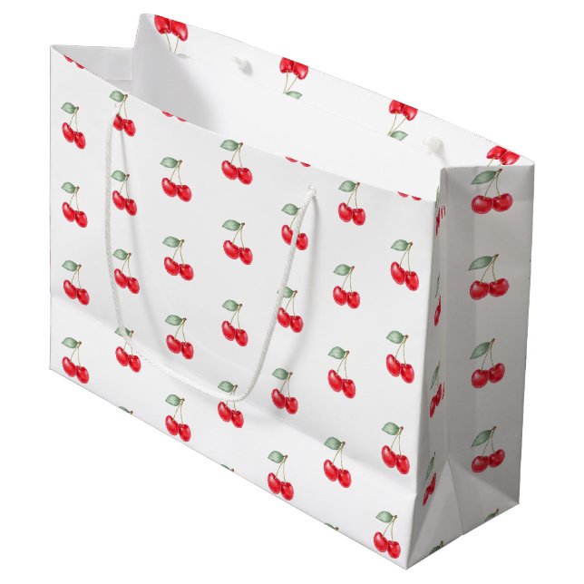 Cherry Muster Geschenktasche Niedlich Red & White  Große Geschenktüte (Vorderseite Schrägansicht)