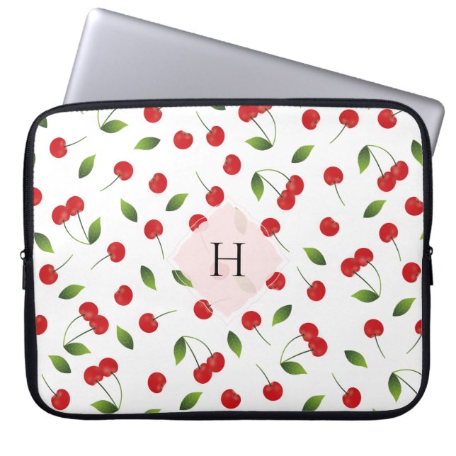 Cherry-Muster-Monogramm-Laptop-Sieb Laptopschutzhülle (Vorderseite)