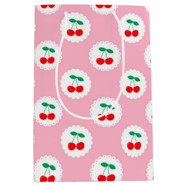 Cherry Muster - Retro Fruit Gift & Decke Mittlere Geschenktüte (Vorderseite)