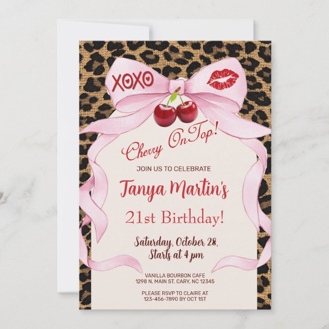 Cherry On Top adult woman birthday invitation. Einladung (Vorderseite)