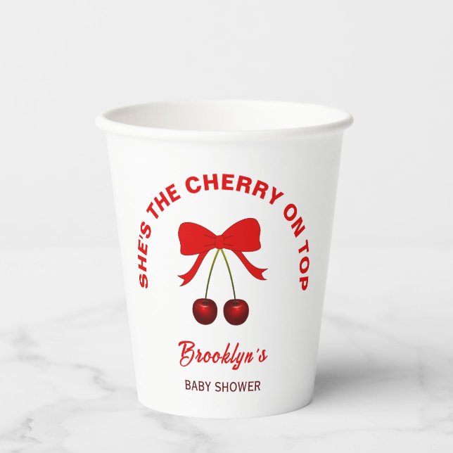 Cherry on Top Baby Dusche Red Coquette Bow Girl Pappbecher (Vorderseite)