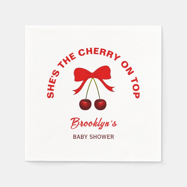 Cherry on Top Baby Dusche Red Coquette Bow Girl Serviette (Vorderseite)