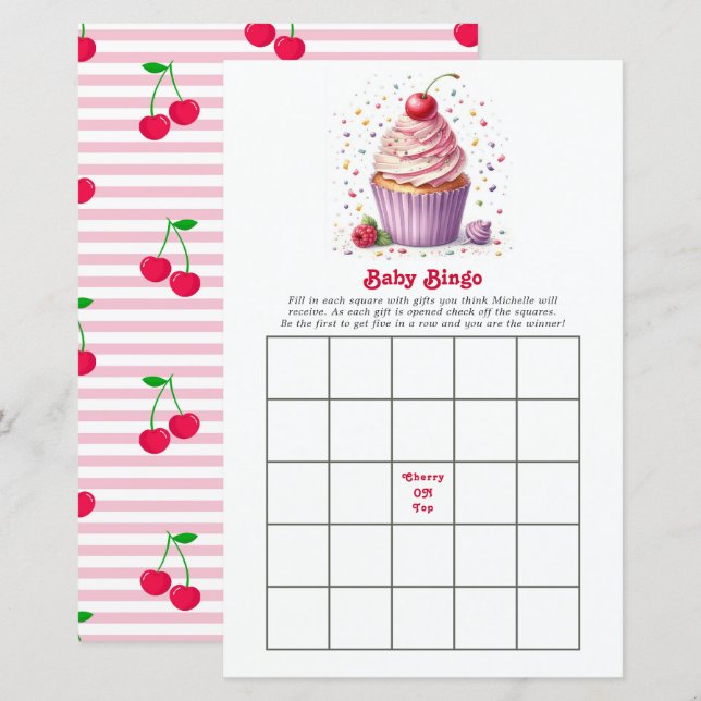 Cherry on top Baby Showdusche Bingo Game (Vorne/Hinten)