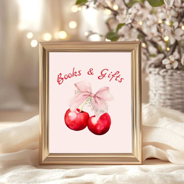 Cherry on Top Baby Shower Books & Gifts Poster (Cherry on top Baby Shower Books & Gifts Poster decor table)