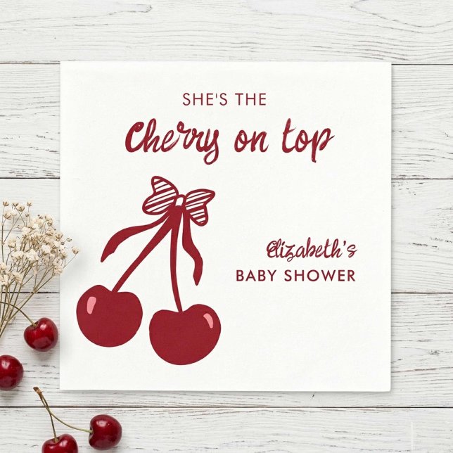 Cherry on Top Baby Shower Coquette Minimal Decor Serviette (Von Creator hochgeladen)
