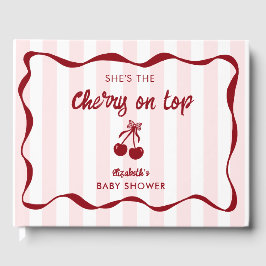 Cherry on Top Baby Shower Custom Pink Stripes Cute Gästebuch
