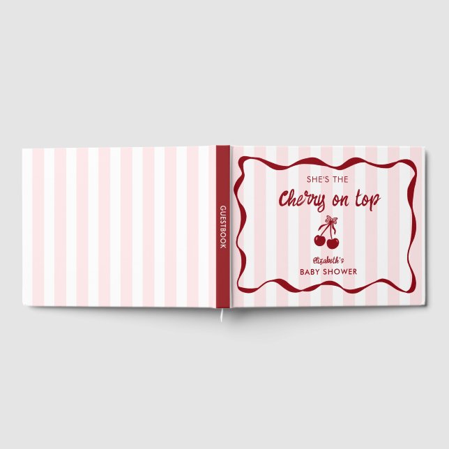 Cherry on Top Baby Shower Custom Pink Stripes Cute Gästebuch (Voll)