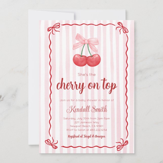 Cherry on top baby shower Invitation Einladung (Vorderseite)