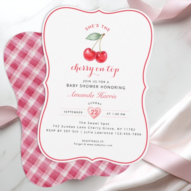 Cherry on Top Baby Shower Invitation Girl Einladung (Cherry on top invitation )