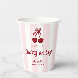 Cherry on Top Baby Shower Pink Stripes Coquette Pappbecher