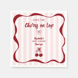 Cherry on Top Baby Shower Pink Stripes Coquette Serviette
