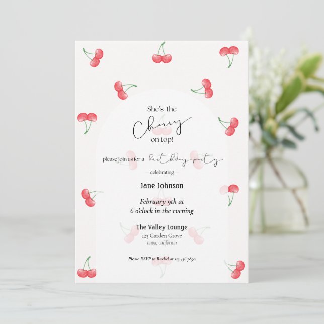 Cherry On Top Birthday Invitation Einladung (Stehend Vorderseite)
