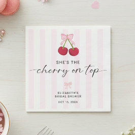 Cherry On Top Bridal Shower Coquette Bow  Stripes Serviette