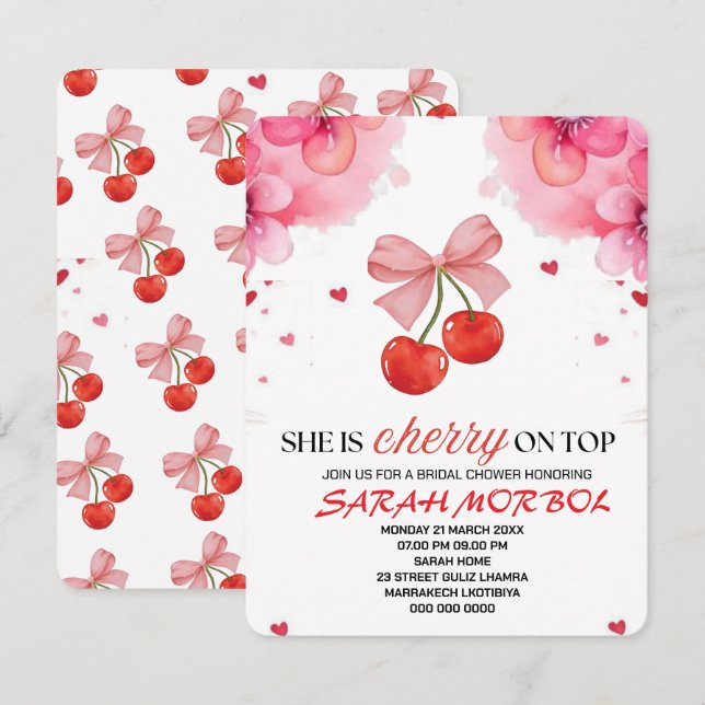 Cherry on Top Bridal Shower Einladung Set Templat (Vorne/Hinten)
