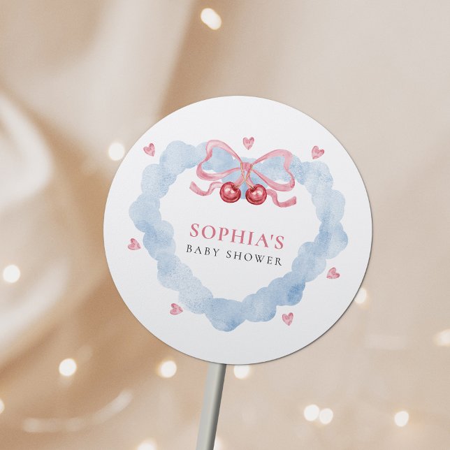 Cherry On Top Coquette Baby Girl Shower Runder Aufkleber (Von Creator hochgeladen)