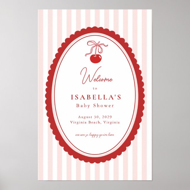 Cherry on Top Coquette Bow Baby Shower Welcome  Poster (Vorne)