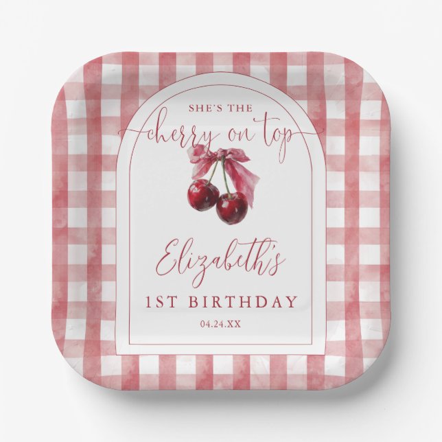 Cherry On Top Coquette Bow Birthday Pappteller (Vorderseite)