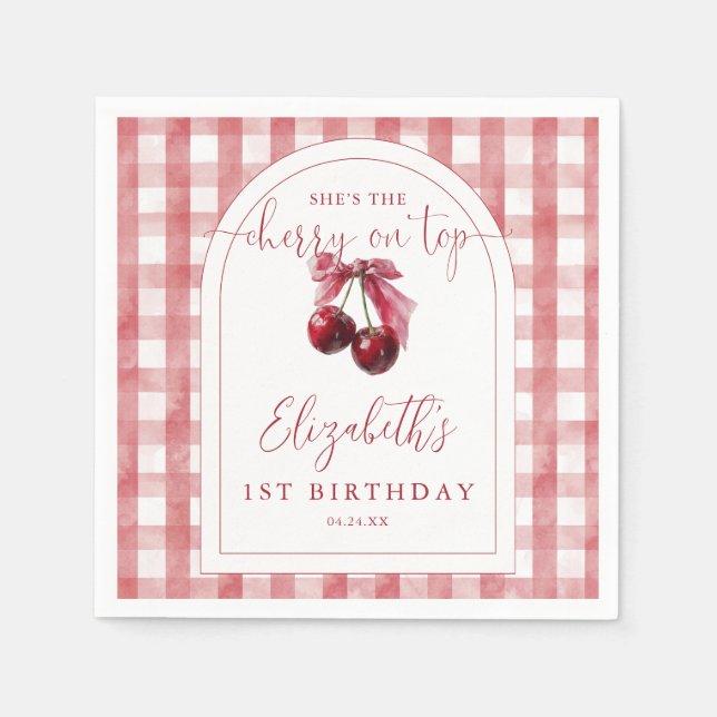 Cherry On Top Coquette Bow Birthday Serviette (Vorderseite)